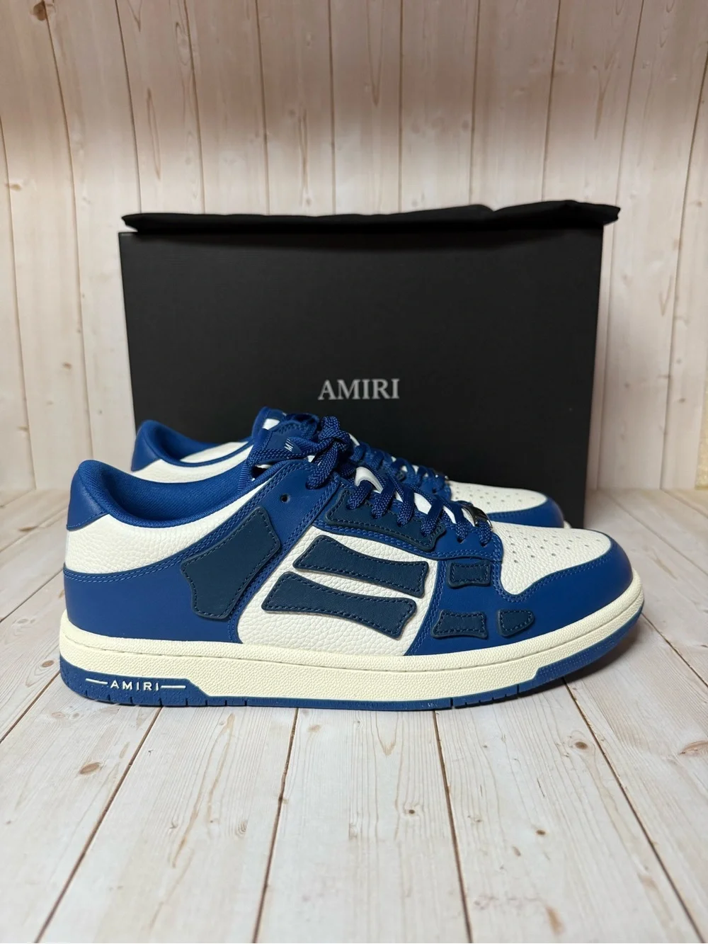 AMIRI Skel Low-Top Leather Sneakers Blue/White Sz 43 / 10